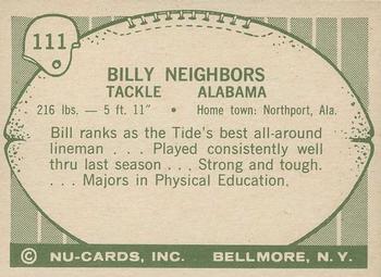 1961 Nu-Cards Football Stars #111 Bill Neighbors Back