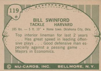 1961 Nu-Cards Football Stars #119 William Swinford Back