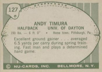 1961 Nu-Cards Football Stars #127 Andy Timura Back