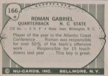1961 Nu-Cards Football Stars #166 Roman Gabriel Back