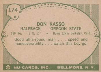 1961 Nu-Cards Football Stars #174 Don Kasso Back