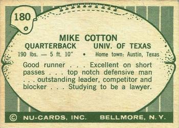 1961 Nu-Cards Football Stars #180 Mike Cotton Back