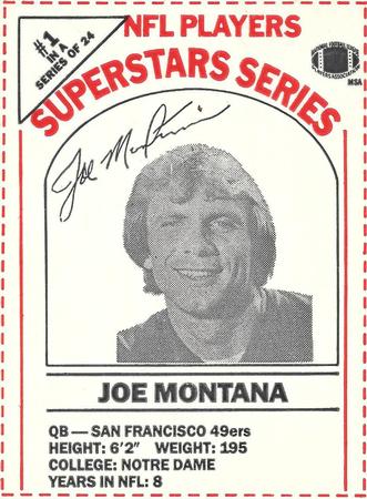 1986 DairyPak NFL Players Superstars Series #1 Joe Montana Front