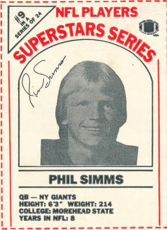 1986 DairyPak NFL Players Superstars Series #9 Phil Simms Front