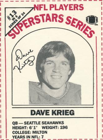 1986 DairyPak NFL Players Superstars Series #13 Dave Krieg Front