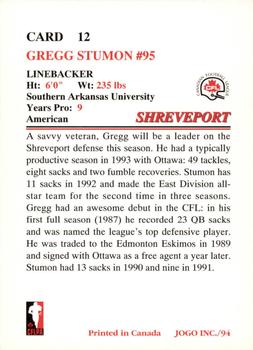 1994 JOGO #12 Gregg Stumon Back