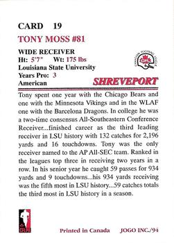 1994 JOGO #19 Tony Moss Back