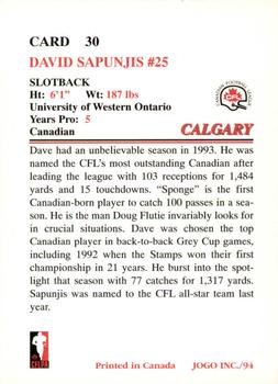 1994 JOGO #30 Dave Sapunjis Back