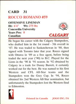 1994 JOGO #31 Rocco Romano Back