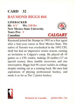 1994 JOGO #32 Raymond Biggs Back