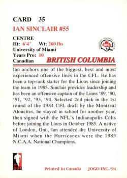 1994 JOGO #35 Ian Sinclair Back