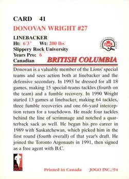 1994 JOGO #41 Donovan Wright Back