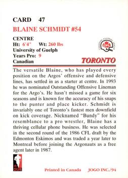 1994 JOGO #47 Blaine Schmidt Back