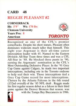 1994 JOGO #48 Reggie Pleasant Back