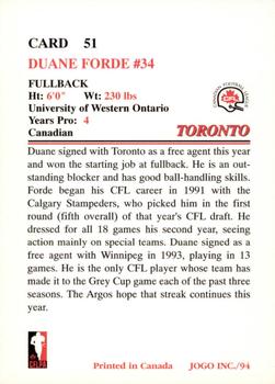 1994 JOGO #51 Duane Forde Back