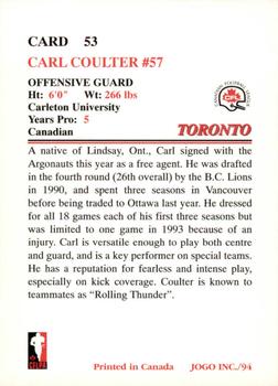1994 JOGO #53 Carl Coulter Back