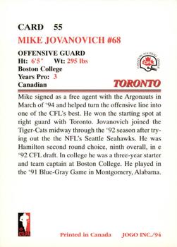 1994 JOGO #55 Mike Jovanovich Back