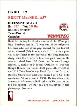 1994 JOGO #59 Brett MacNeil Back
