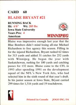 1994 JOGO #60 Blaise Bryant Back