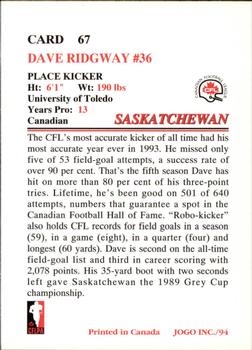 1994 JOGO #67 Dave Ridgway Back