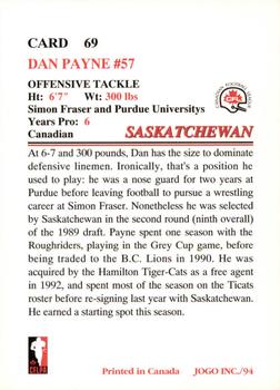 1994 JOGO #69 Dan Payne Back