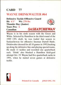 1994 JOGO #77 Wayne Drinkwalter Back