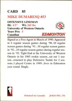 1994 JOGO #85 Mike DuMaresq Back