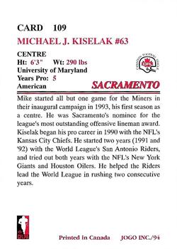 1994 JOGO #109 Mike Kiselak Back