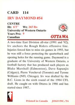 1994 JOGO #114 Irv Daymond Back