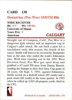 1994 JOGO #138 Pee Wee Smith Back