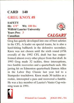 1994 JOGO #140 Greg Knox Back