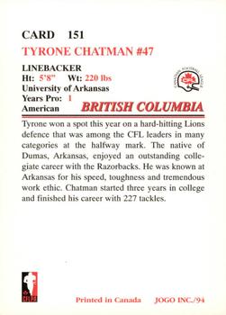 1994 JOGO #151 Tyrone Chatman Back