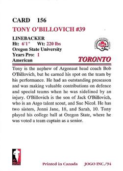 1994 JOGO #156 Tony O'Billovich Back