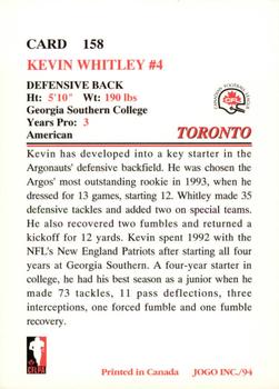 1994 JOGO #158 Kevin Whitley Back