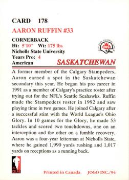 1994 JOGO #178 Aaron Ruffin Back