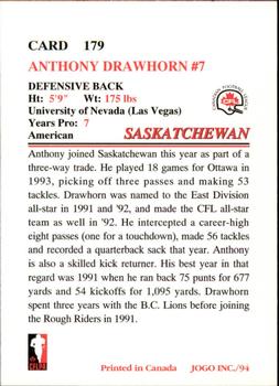 1994 JOGO #179 Anthony Drawhorn Back