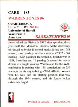 1994 JOGO #185 Warren Jones Back