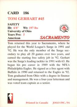 1994 JOGO #186 Tom Gerhart Back