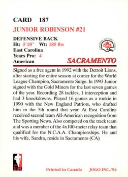 1994 JOGO #187 Junior Robinson Back