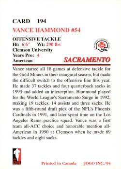 1994 JOGO #194 Vance Hammond Back