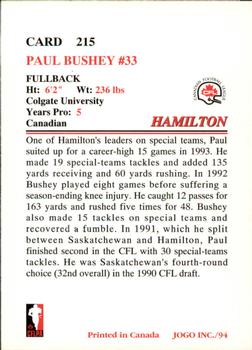 1994 JOGO #215 Paul Bushey Back
