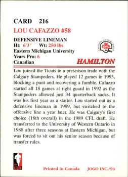 1994 JOGO #216 Lou Cafazzo Back