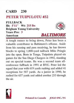 1994 JOGO #230 Peter Tuipulotu Back