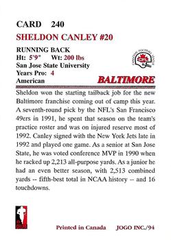 1994 JOGO #240 Sheldon Canley Back