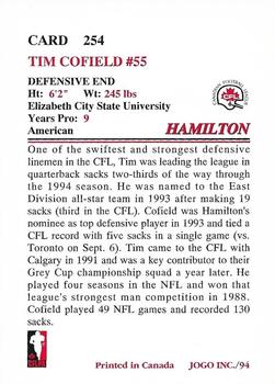 1994 JOGO #254 Tim Cofield Back