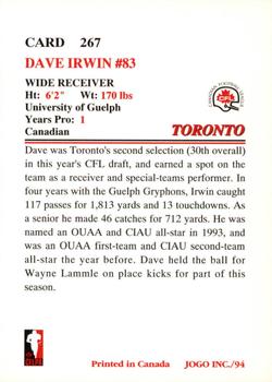 1994 JOGO #267 Dave Irwin Back