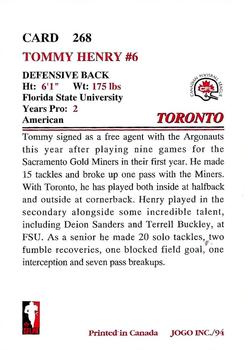 1994 JOGO #268 Tommy Henry Back