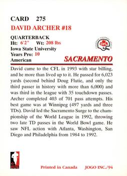 1994 JOGO #275 David Archer Back