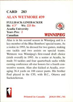 1994 JOGO #283 Alan Wetmore Back