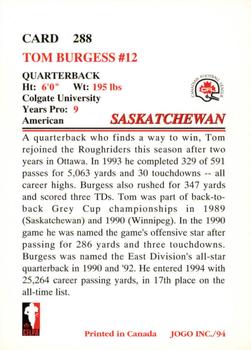 1994 JOGO #288 Tom Burgess Back